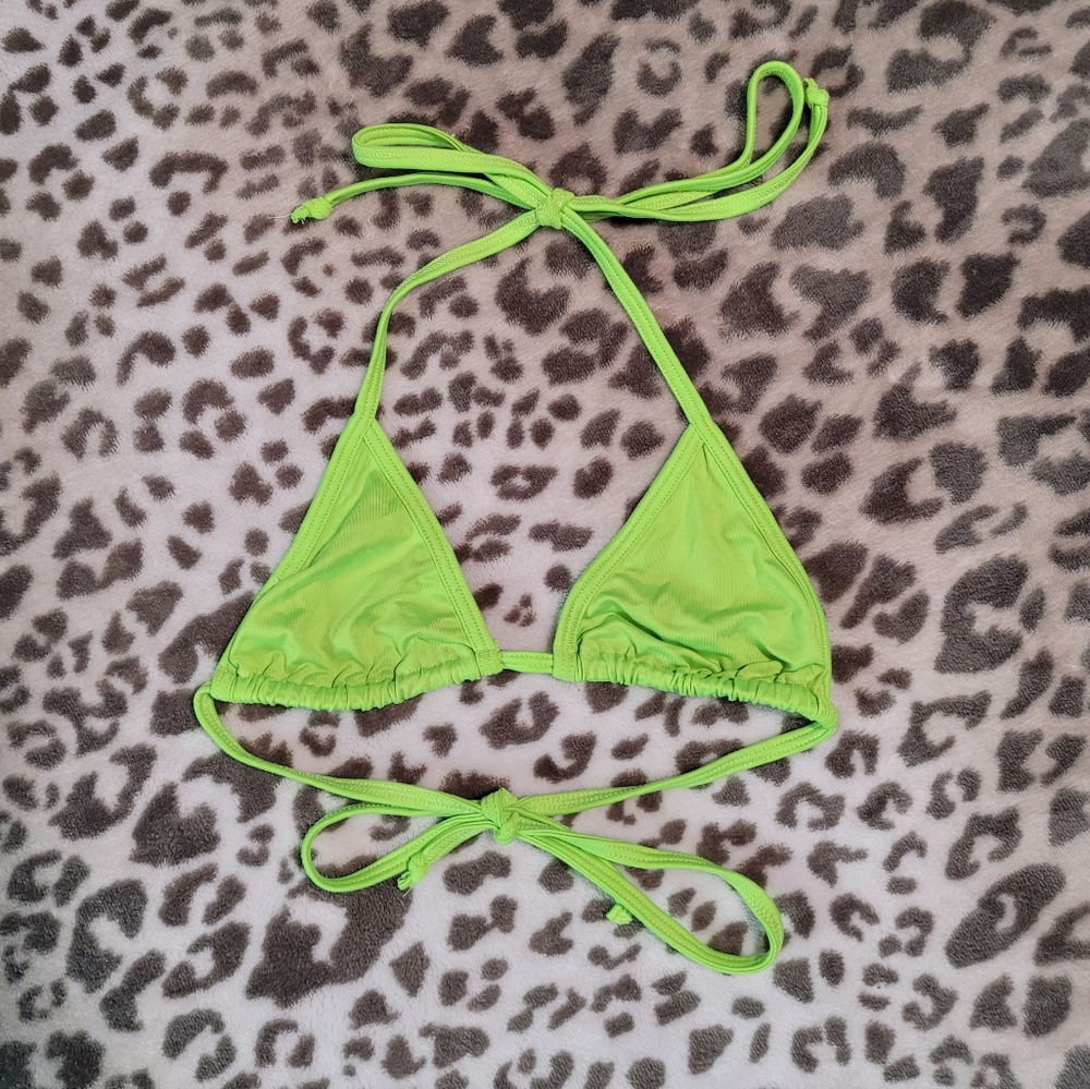 Neon Green Bikini Haulter Swim Top Women's Size Medium M Swimming Bathingsuit
